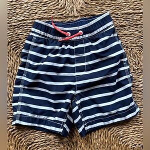 Boys Old Navy Navy & White Striped Swim Shorts with Neon Red Drawstring size S